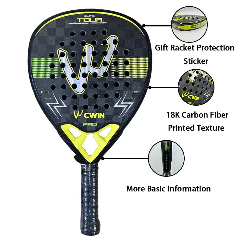 18k Camewin Carbon Surface EVA Foam Padel Racket – Lightweight Control Paddle with Carry Cover