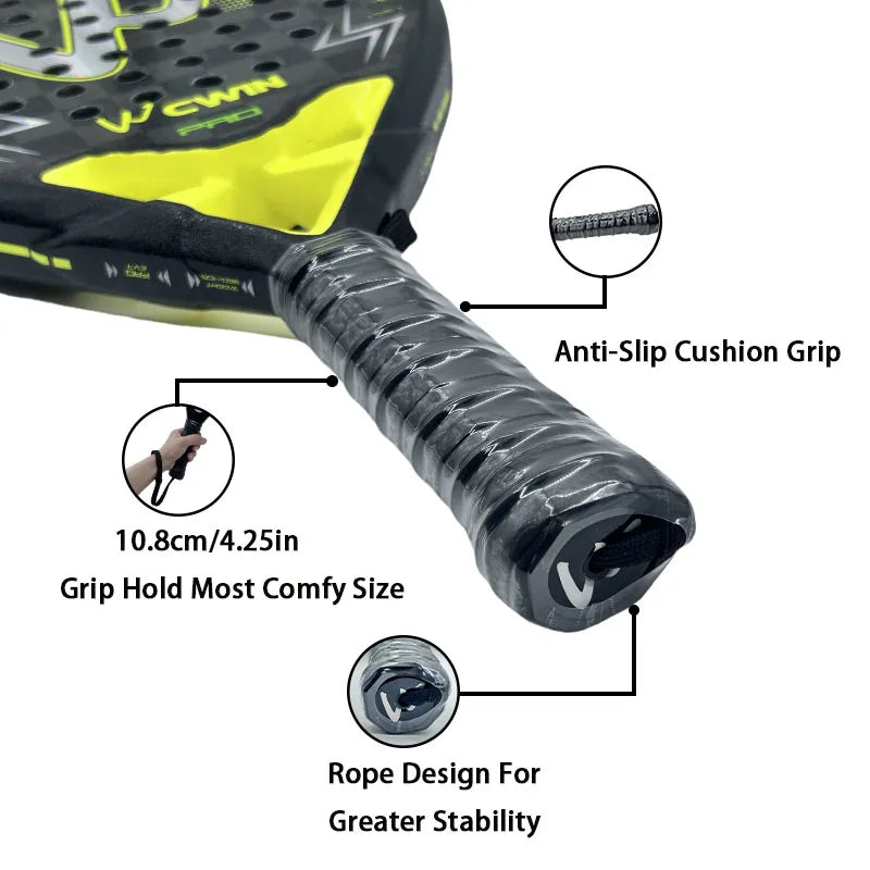 18k Camewin Carbon Surface EVA Foam Padel Racket – Lightweight Control Paddle with Carry Cover