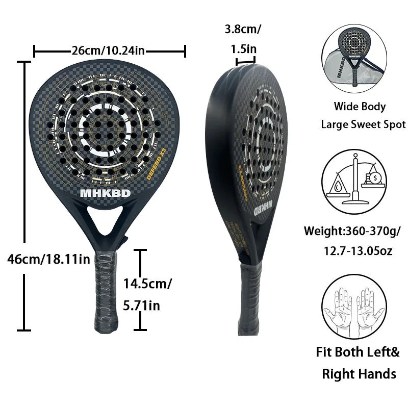 MKHBD Carbon‑Surface EVA Foam Padel Racket with Protective Cover — Lightweight Control Paddle
