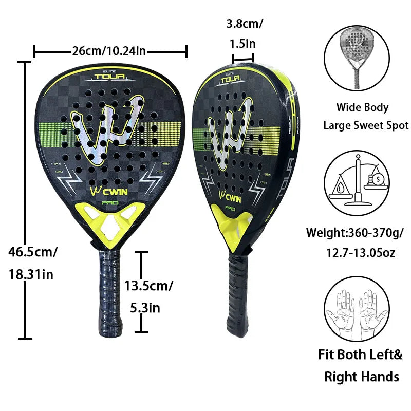 18k Camewin Carbon Surface EVA Foam Padel Racket – Lightweight Control Paddle with Carry Cover